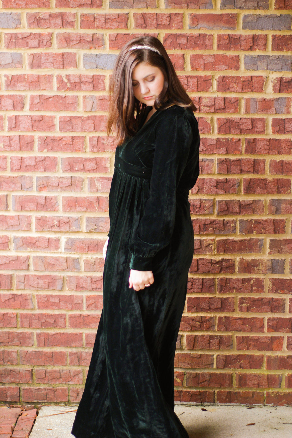 Green Velvet Floor Length Gown