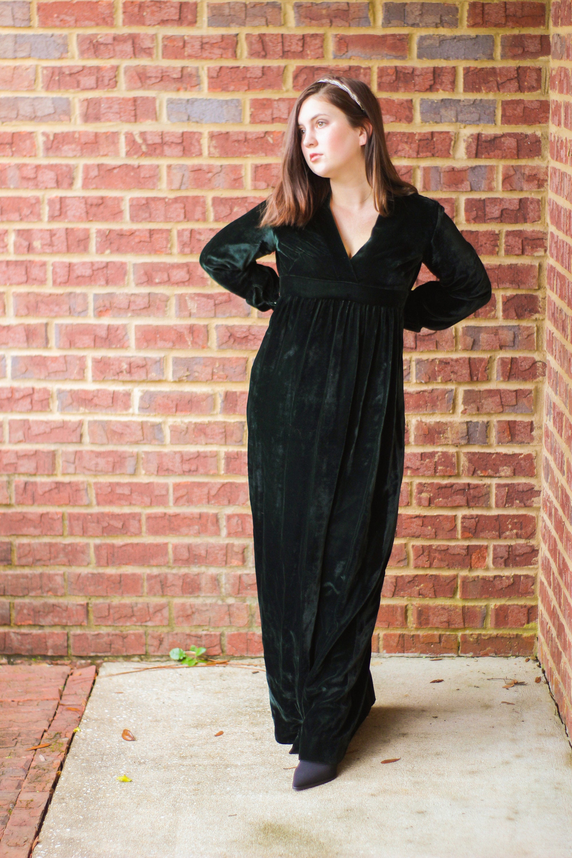 Green Velvet Floor Length Gown