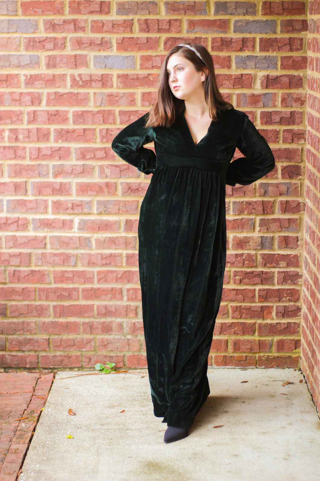 Green Velvet Floor Length Gown