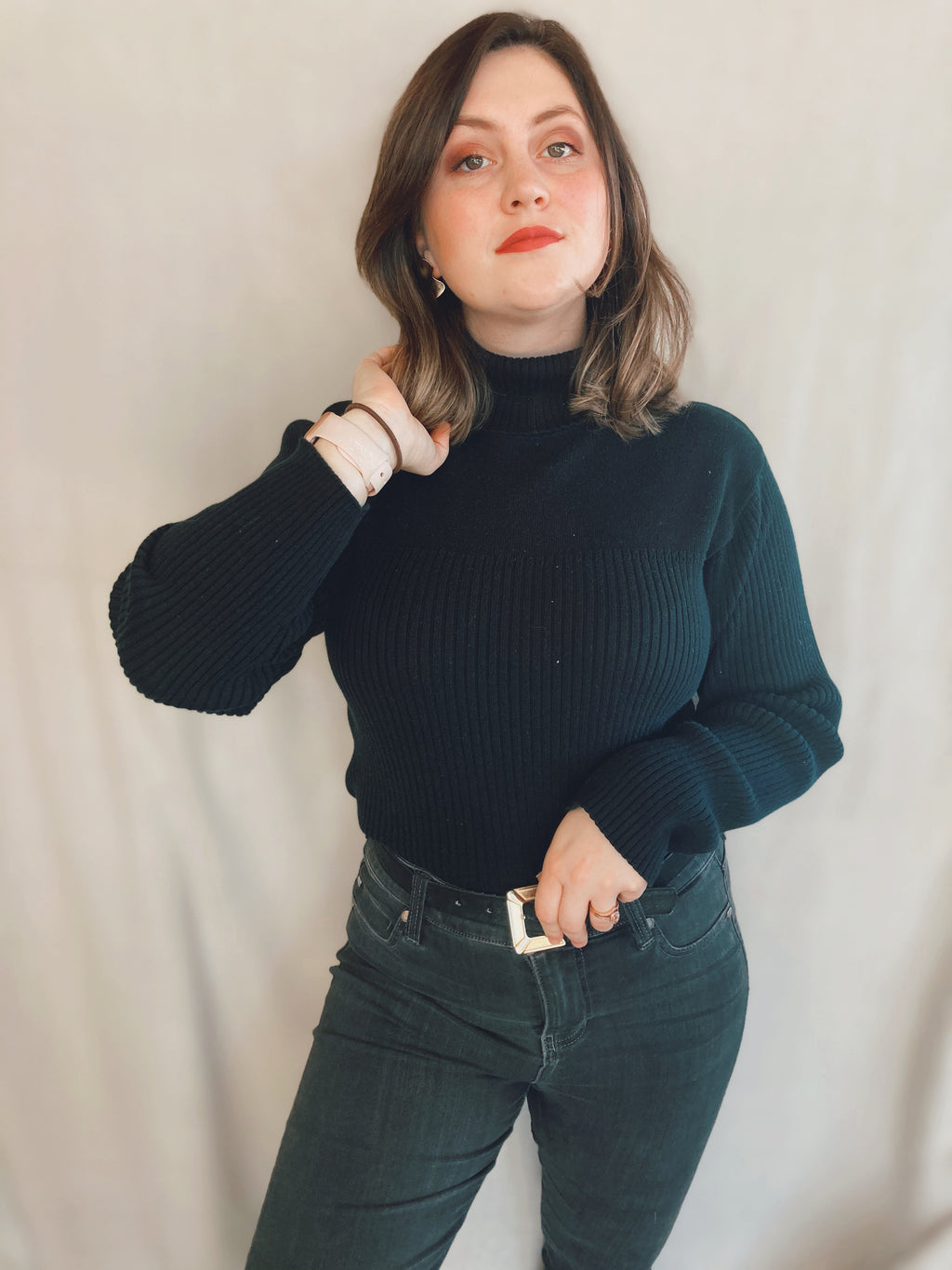 Black Ribbed Turtleneck - Size M