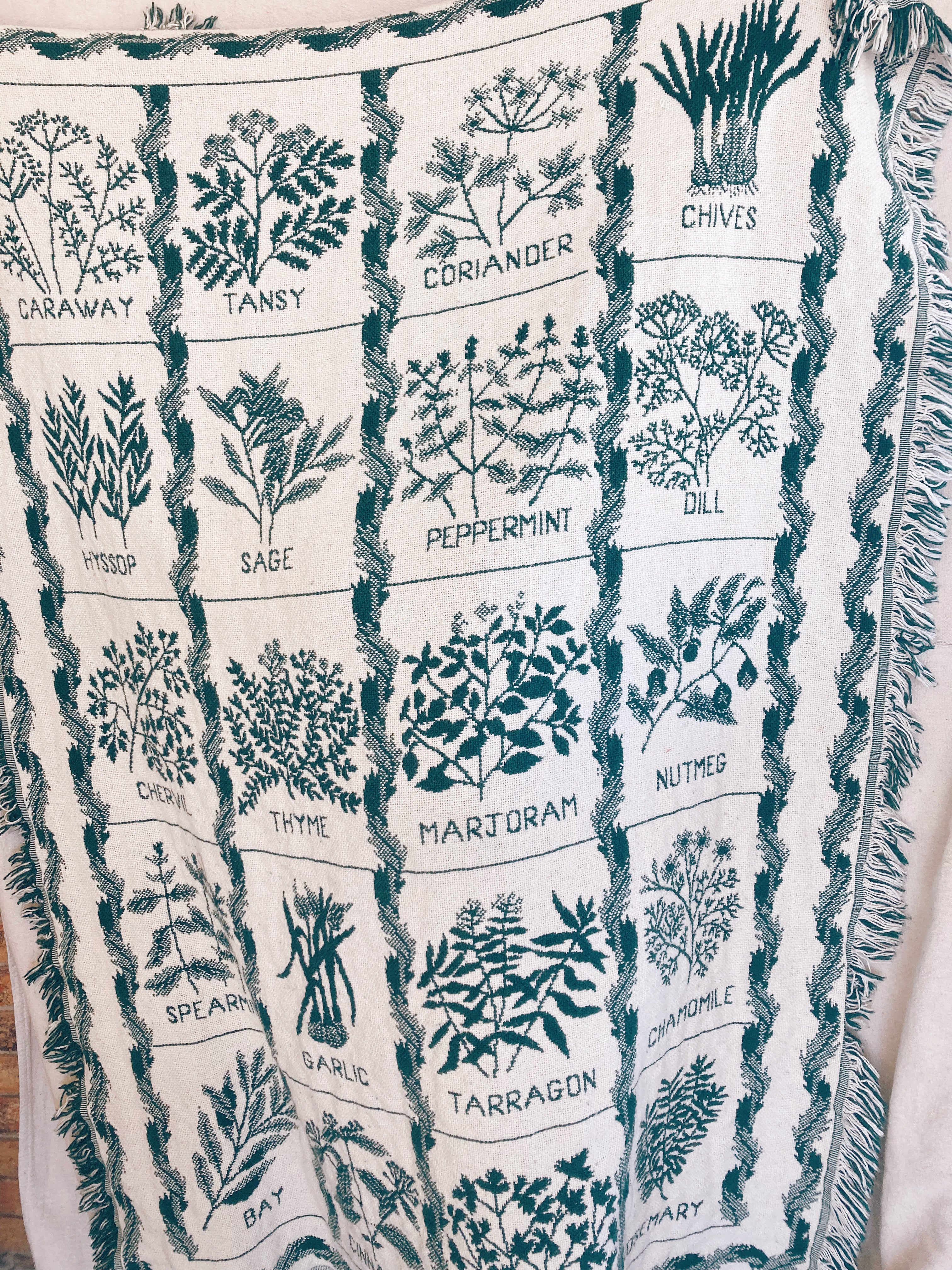 Green and White Herb Blanket